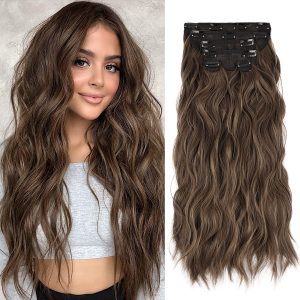 Synthetic clip-on extensions (super volume) Brown Natural