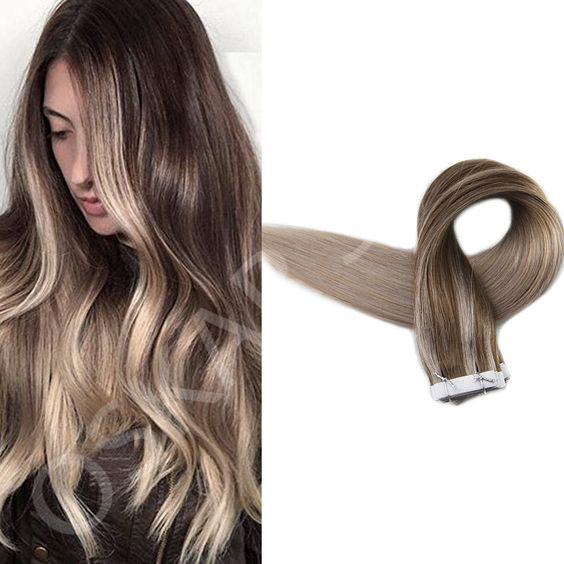 White Platinum Tape In Extensions Balayage #7 Light Grey