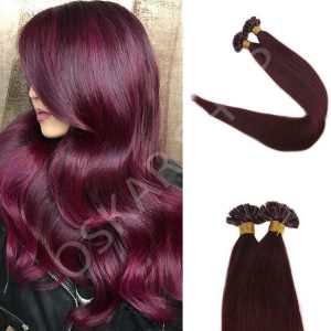 Keratin Extensions Wavy Hair Burgundy