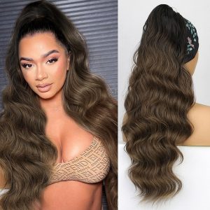 Ponytail with string Ombre Very Dark Satin/ Natural Satin, 70 cm