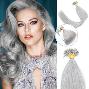 Keratin Extensions Wavy Hair Grey