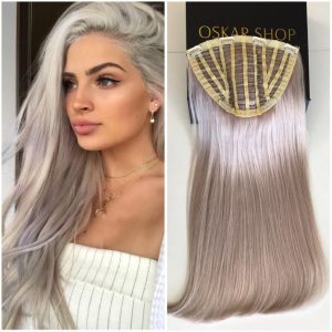 Half Head Hair Extensions with Cap Light Grey