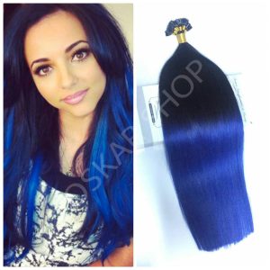 Keratin Extensions Wavy Hair Ombre #1b Blue