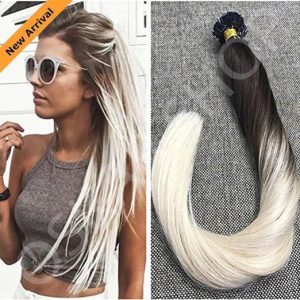 Keratin Extensions Wavy Hair Ombre #1b #100