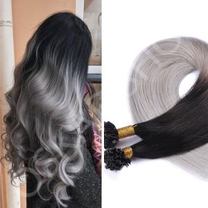 Keratin Extensions Wavy Hair Ombre #1b Grey