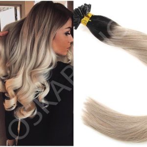 Keratin Extensions Wavy Hair Ombre #1b Light Grey