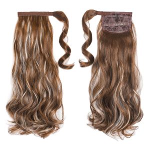 Synthetic Ponytail Curly Highlighted Brown