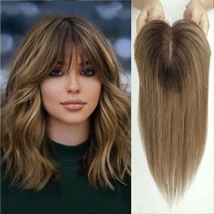 Partial Wigs With Bangs Ombre Dark Brown/ Chestnut Blonde