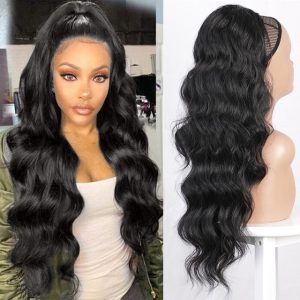 Ponytail with Drawstring Black, 70 cm