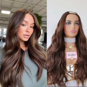 Demi-Wig Natural Hair U Part Highlighted Brown Straight