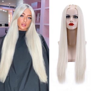 Demi-Wig Natural Hair U Part Straight Light Grey