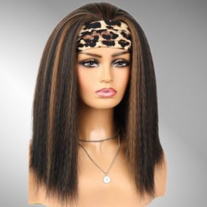 Highlighted Brown Long Bob Wig with Circular Elastic Band