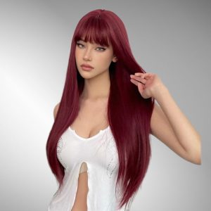 Burgundy Wig with bangs