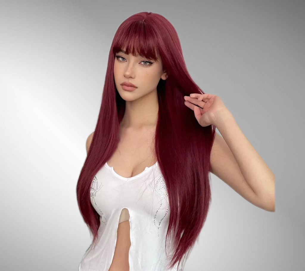 Burgundy Wig with bangs