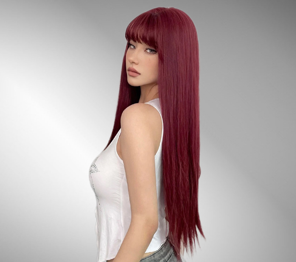 Burgundy Wig with bangs - Image 4
