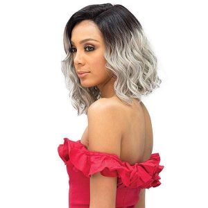 Natural Hair Wig short ombre very dark brown/blonde grey - wavy