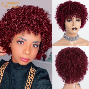 Natural Hair Wigs Curly Burgundy
